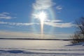 sundogs flanking the sun on a clear day Royalty Free Stock Photo