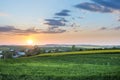 Sundown over village on Polish countryside Royalty Free Stock Photo
