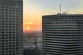 Sundown over Warsaw city with modern buildings Royalty Free Stock Photo