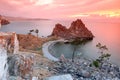 Sundown at Shaman Rock, Lake Baikal, Russia Royalty Free Stock Photo