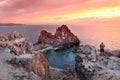 Sundown at Shaman Rock, Lake Baikal, Russia Royalty Free Stock Photo