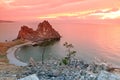 Sundown at Shaman Rock, Lake Baikal, Russia Royalty Free Stock Photo