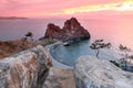 Sundown at Shaman Rock, Lake Baikal, Russia Royalty Free Stock Photo