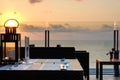 Sundown, sunset sea view rooftop bar and restaurant dining, Pattaya beach. Thailand. South East Asia