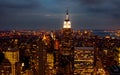 Sundown from the top of the rock - Empire State Building lit up in the centre of the frame - in colour