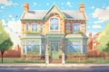 sundrenched green victorian house front, magazine style illustration