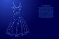 Sundress dress women from futuristic polygonal blue lines and glowing stars for banner, poster, greeting card. Vector