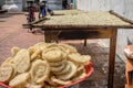 Sundried sticky rice cakes on the street in luang prabang Royalty Free Stock Photo