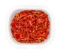 Sun dried tomatoes, Julienne strips in a white punnet, from above Royalty Free Stock Photo