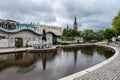 Sundsvall, Vastnorrland County - Panoramic view over the water, the bridge and the church tower of old town