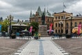 Sundsvall, Vastnorrland County - Tourists and locals walking over the main city square with the town hall