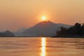 Sunet at the Mekong river near Luang Prabang, Laos. Royalty Free Stock Photo