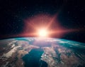 Sunflare and the earth from space. The elements of this image furnished by NASA