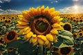 Sunflower in Amongst Field of Sunflowers Royalty Free Stock Photo