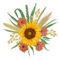 Sunflower, barley, wheat, rye, rice, poppy. Collection decorative floral design elements.