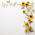 Sunflower Border Artistry Serene White Background