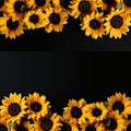 Sunflower border illustration on blackbackground