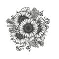 Sunflower bouquet. Sunflower and farm elements round composition. Vector illustration Royalty Free Stock Photo