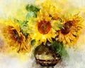 Sunflower bouquet painting in watercolor