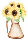 Sunflower bouquet in the vase Clipart, Watercolor Meadow flowers, Rustic wildflowers Bouquet , Wedding Invites, Baby shower, Logo