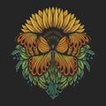 Sunflower butterfly vector illustration