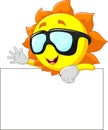 Sunflower cartoon holding blank sign