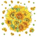 Sunflower circle banner watercolor