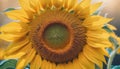 Sunflower closeup. Sunflower blooming in the field. Generative AI