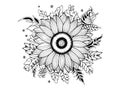 Sunflower Coloring Book. Outline vector illustration of sunflowers and flowers Royalty Free Stock Photo