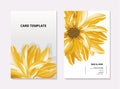 Sunflower contrast card template. Summer 3d realistic floral botanical wedding card, flora macro vector art. Garden paradase Royalty Free Stock Photo