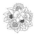 sunflower and daffodil flower outline vector of doodle style line art coloring page design Royalty Free Stock Photo