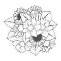 sunflower and daffodil flower outline vector of doodle style line art coloring page design Royalty Free Stock Photo