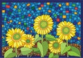 sunflower design glass stained moses background illustration vector Royalty Free Stock Photo