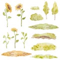 Sunflower Farm Clip Art, Farm Field Clipart, Farm Scene Clip Art, Watercolor Set