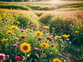 Sunflower field in the morning. Royalty Free Stock Photo