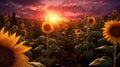 Sunflower field with mountains in background Royalty Free Stock Photo