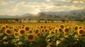 Sunflower field with mountains in background Royalty Free Stock Photo