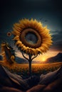 sunflower field in a moutain, girassol no campo e montanha Royalty Free Stock Photo