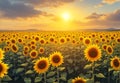 A sunflower field at the peak of summer, each flower\'s golden petals turned towards the sun.