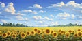 Sunflower field on sunset. Beautiful nature landscape panorama. Farm field idyllic scene Royalty Free Stock Photo