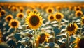 A sunflower field under a clear summer sky