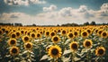 A sunflower field under a clear summer sky