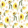 Sunflower flower abstract seamless pattern with white background Royalty Free Stock Photo