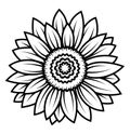Sunflower flower. Black and white illustration of a sunflower. Linear art. Tattoo blooming sunflower. Royalty Free Stock Photo