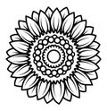 Sunflower flower. Black and white illustration of a sunflower. Linear art. Tattoo blooming sunflower. Royalty Free Stock Photo