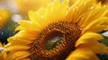 Organic Surrealism: Sunflower With Water Drops In Soft Morning Light