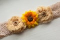 Sunflower garter detail of bridal garter for fall wedding Royalty Free Stock Photo