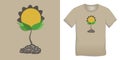 Sunflower, graphic design of plants for t-shirts, flat design for print Royalty Free Stock Photo