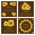 Sunflower greeting card set on the dark background