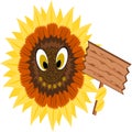 Sunflower Happy Face Emoji holding blank wooden sign